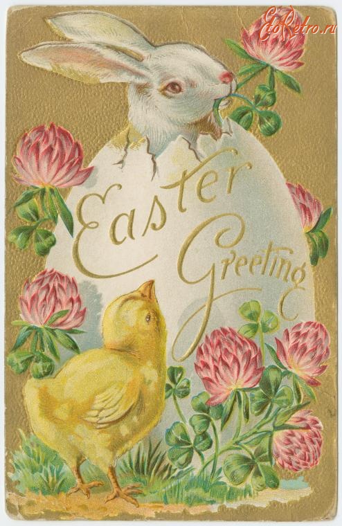 Светлый праздник пасхи ,  ретро открытки с пасхой , кролик . Пасха, светлый праздник пасхи ,картинка , открытка , на открытке изображён кролик , зайчик , жёлтые циплята , пасхальное яйцо , ретро открытка к празднику пасхи .